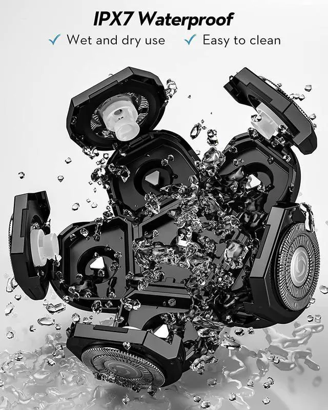 Alt view image 4 of 7 - Head Shaver for Men, Kibiy 5-in-1 Head Shavers for Bald Men, Cordless LED Bald Head Shaver, IPX7 Waterproof 7D Rotary Shaver Grooming Kit with Nose Hair Trimmer Type-C Charge - Black