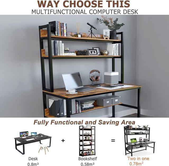 Aquzee Computer Desk with Hutch and Bookshelf, 47 inch Wide White Home  Office Desk with Space Saving Design, White Desk with 3 Tier Storage  Shelves