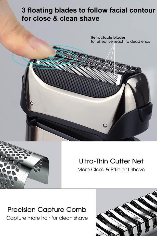 Alt view image 3 of 7 - Men's Foil Electric Shavers, Electric Razor for Men Cordless USB-C Rechargeable Shaver with Pop-up Trimmer, Waterproof Wet and Dry Foil Razor with Travel Pouch LED Display for Face Beard Style