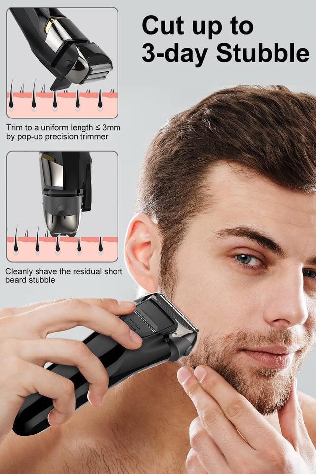 Alt view image 7 of 7 - Men's Foil Electric Shavers, Electric Razor for Men Cordless USB-C Rechargeable Shaver with Pop-up Trimmer, Waterproof Wet and Dry Foil Razor with Travel Pouch LED Display for Face Beard Style