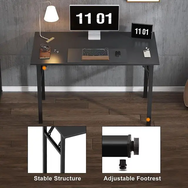 Alt view image 7 of 7 - Need Computer Desk Office Desk 47 inches Folding Table with BIFMA Certification Computer Table Workstation No Install Needed, Black Brown