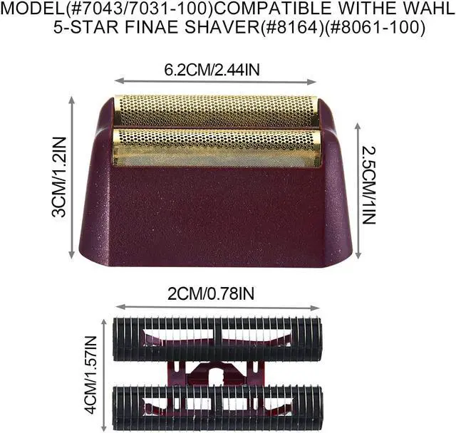 Alt view image 3 of 6 - 2 pcs Professional 5 Star Series Finale Shaver Shaper Replacement Super Close Gold Foil and Cutter Bar Assembly Compatible with Wahl Shaver Foil Model 7043-100,7031-100(Red)
