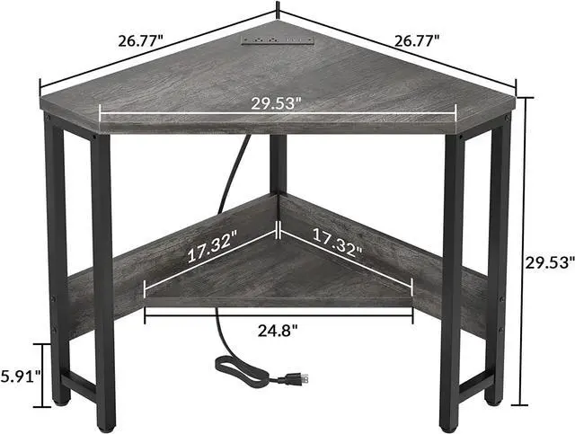 Alt view image 3 of 7 - Armocity Corner Desk Small Desk with Outlets Corner Table for Small Space, Computer Desk with USB Ports Triangle Desk with Storage for Home Office, Workstation, Living Room, Bedroom, Oak