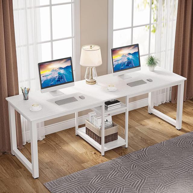 Tribesigns 78 Inches Computer Desk, Extra Large Two Person Office Desk with Shelf, Double Workstation Desk for Home Office(White)