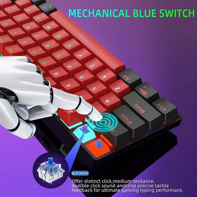 Alt view image 3 of 7 - Snpurdiri 60% Wired Mechanical Gaming Keyboard (Black-Red, Blue Switches) | LED Backlit 60 Percent Gaming Keyboard for Windows Laptop PC Mac