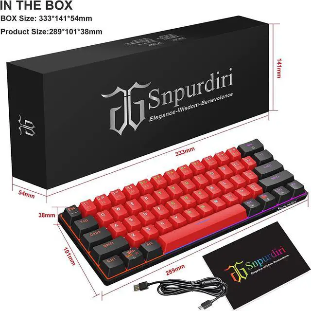 Alt view image 6 of 7 - Snpurdiri 60% Wired Mechanical Gaming Keyboard (Black-Red, Blue Switches) | LED Backlit 60 Percent Gaming Keyboard for Windows Laptop PC Mac