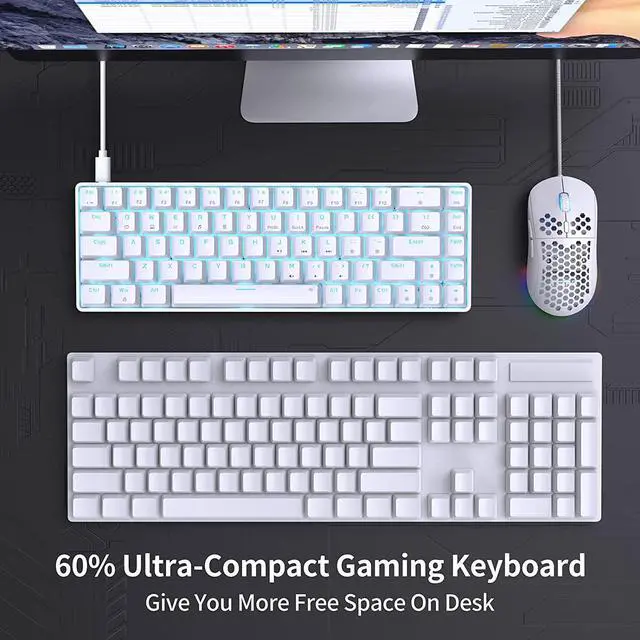 Alt view image 2 of 7 - T68SE 60% Gaming Mechanical Keyboard,Ultra Compact Mini 68 Key with Red Switches Wired Keyboard,Anti-Ghosting Keys, for Windows Laptops and PC Gamers,White