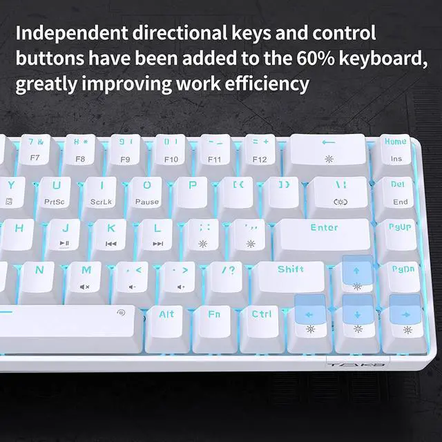 Alt view image 4 of 7 - T68SE 60% Gaming Mechanical Keyboard,Ultra Compact Mini 68 Key with Red Switches Wired Keyboard,Anti-Ghosting Keys, for Windows Laptops and PC Gamers,White