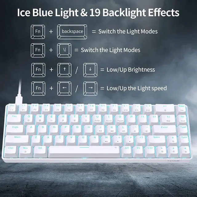 Alt view image 5 of 7 - T68SE 60% Gaming Mechanical Keyboard,Ultra Compact Mini 68 Key with Red Switches Wired Keyboard,Anti-Ghosting Keys, for Windows Laptops and PC Gamers,White