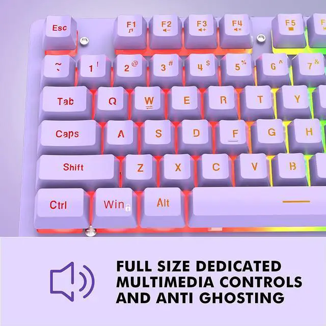 Alt view image 6 of 7 - NPET K10 Wired Gaming Keyboard, RGB Backlit, Spill-Resistant Design, Multimedia Keys, Quiet Silent USB Membrane Keyboard for Desktop, Computer, PC (Purple)