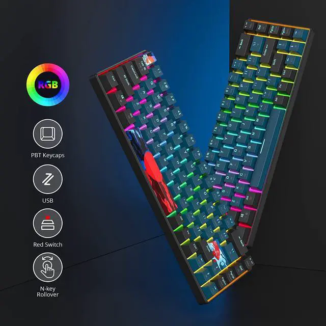 Alt view image 2 of 7 - 65 Percent Mechanical Gaming Keyboard 68 Keys RGB Gaming Keyboard with Red Switch Wired Keyboard for Windows PS4/5 Xbox Gamers(68 Monster)