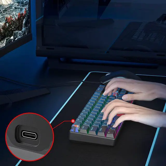Alt view image 5 of 7 - 65 Percent Mechanical Gaming Keyboard 68 Keys RGB Gaming Keyboard with Red Switch Wired Keyboard for Windows PS4/5 Xbox Gamers(68 Monster)