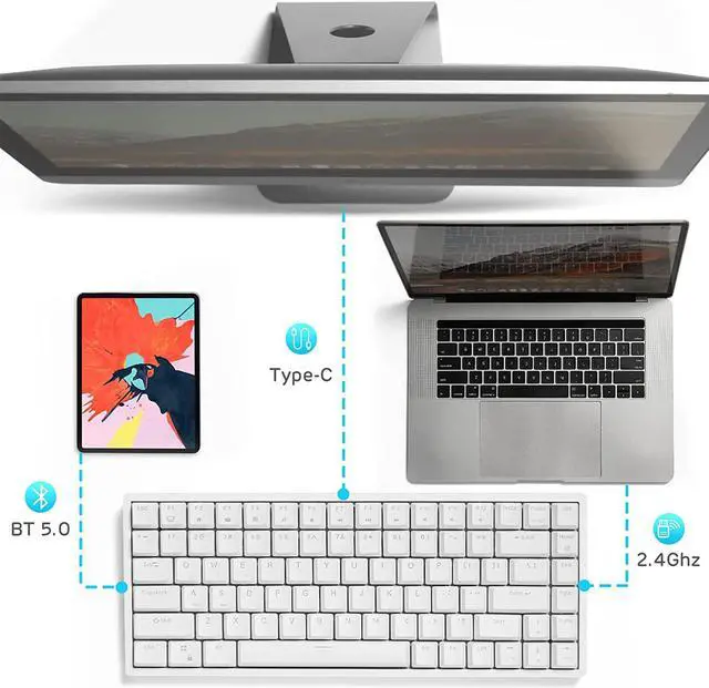 Alt view image 2 of 7 - RK ROYAL KLUDGE RK84 Wireless Blue Backlit 75% Triple Mode BT5.0/2.4G/USB-C Hot Swappable Mechanical Keyboard, 84 Keys Tenkeyless Mechanical Keyboard w/Programmable Software, Blue Switch