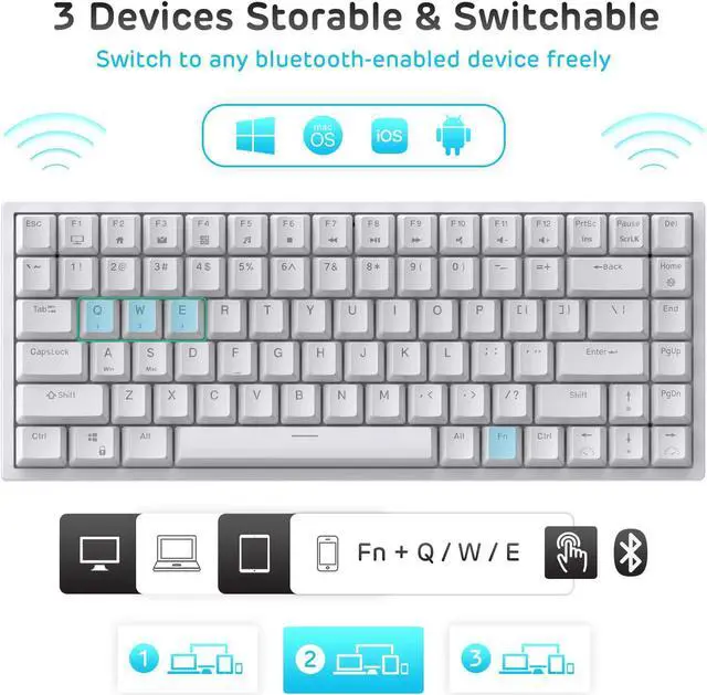 Alt view image 3 of 7 - RK ROYAL KLUDGE RK84 Wireless Blue Backlit 75% Triple Mode BT5.0/2.4G/USB-C Hot Swappable Mechanical Keyboard, 84 Keys Tenkeyless Mechanical Keyboard w/Programmable Software, Blue Switch