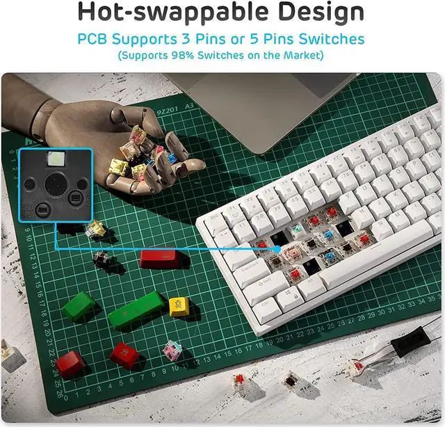 Alt view image 4 of 7 - RK ROYAL KLUDGE RK84 Wireless Blue Backlit 75% Triple Mode BT5.0/2.4G/USB-C Hot Swappable Mechanical Keyboard, 84 Keys Tenkeyless Mechanical Keyboard w/Programmable Software, Blue Switch