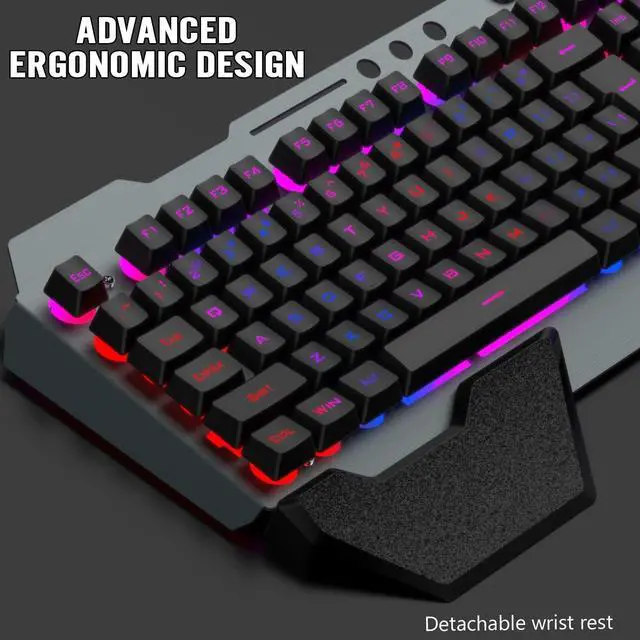 Alt view image 7 of 7 - Wireless Gaming Keyboard and Mouse Combo,Rainbow LED Backlit Keyboard with Rechargeable 3800mAh Battery Metal Panel,Removable Wrist Rest Mechanical Feel and 7 Color Mute Gaming Mice for PC PS4 PS5