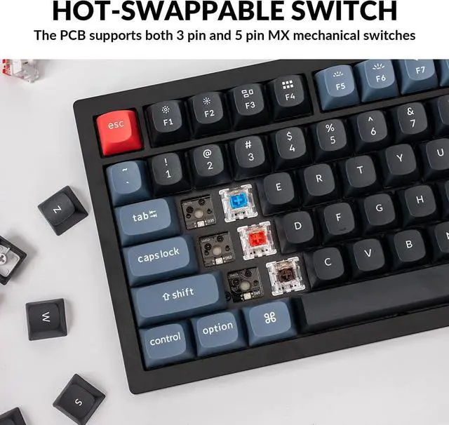 Alt view image 2 of 7 - Keychron V3 Wired Custom Mechanical Keyboard Knob Version, TKL QMK/VIA Programmable with Hot-swappable Keychron K Pro Brown Switch Compatible with Mac Windows Linux Carbon Black (Non-Transparent)