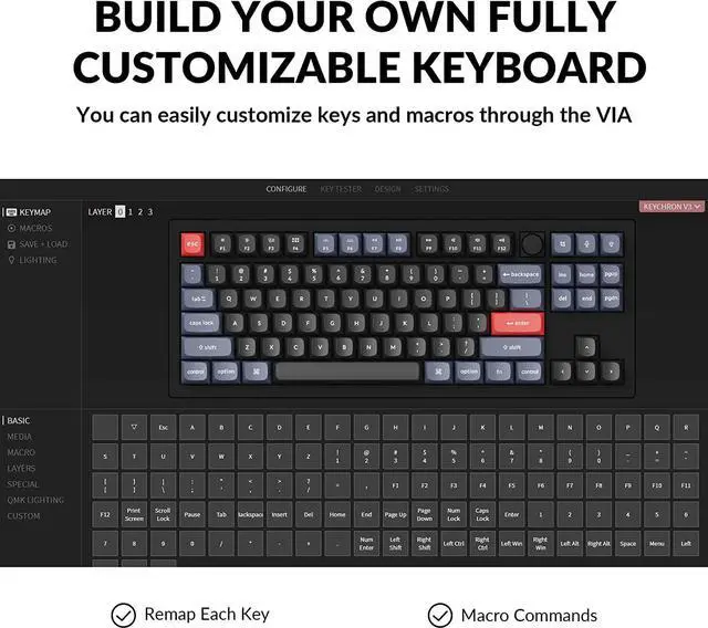 Alt view image 3 of 7 - Keychron V3 Wired Custom Mechanical Keyboard Knob Version, TKL QMK/VIA Programmable with Hot-swappable Keychron K Pro Brown Switch Compatible with Mac Windows Linux Carbon Black (Non-Transparent)