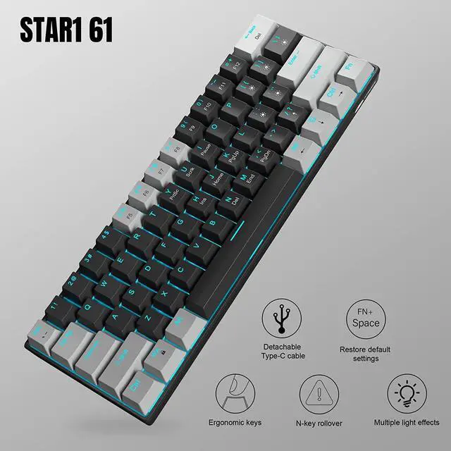 Alt view image 3 of 7 - MageGee 60% Mechanical Keyboard with Red Switches and Sea Blue Backlit Small Compact Portable 60 Percent Gaming Keyboard Gamer(Grey Black)
