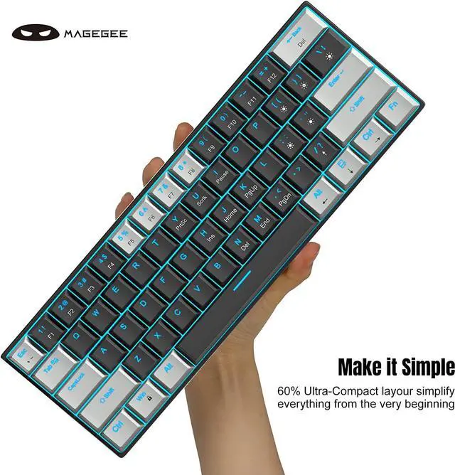 Alt view image 6 of 7 - MageGee 60% Mechanical Keyboard with Red Switches and Sea Blue Backlit Small Compact Portable 60 Percent Gaming Keyboard Gamer(Grey Black)