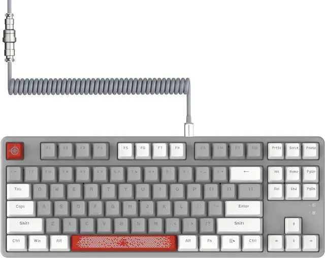Main image of Magic-Refiner AK873 Gaming Keyboard,Rainbow Led Backlit,Hot-Swappable Linear Red Switch,PBT Keycap,75% TKL Layout,Ergonomic Mechanical Keyboard with Custom Coiled USB/Type-C Aviation Cable(White Grey)