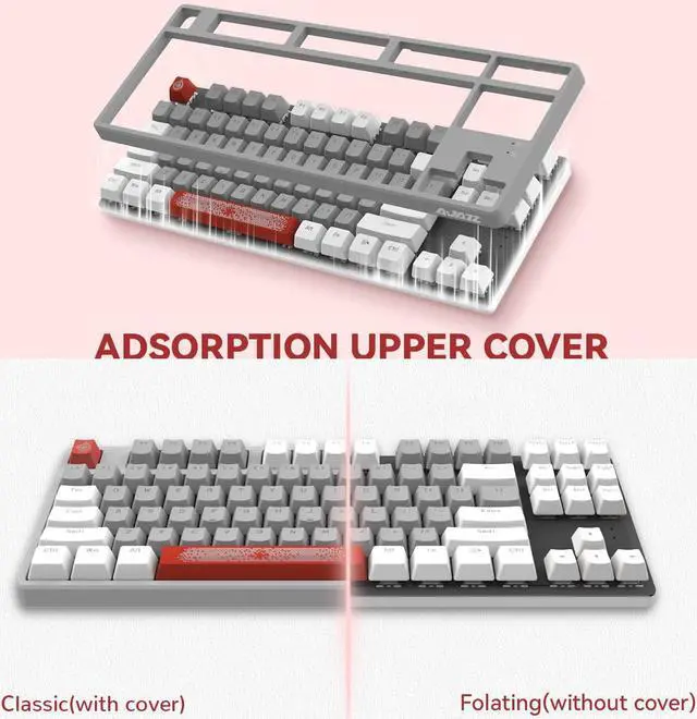 Alt view image 3 of 7 - Magic-Refiner AK873 Gaming Keyboard,Rainbow Led Backlit,Hot-Swappable Linear Red Switch,PBT Keycap,75% TKL Layout,Ergonomic Mechanical Keyboard with Custom Coiled USB/Type-C Aviation Cable(White Grey)