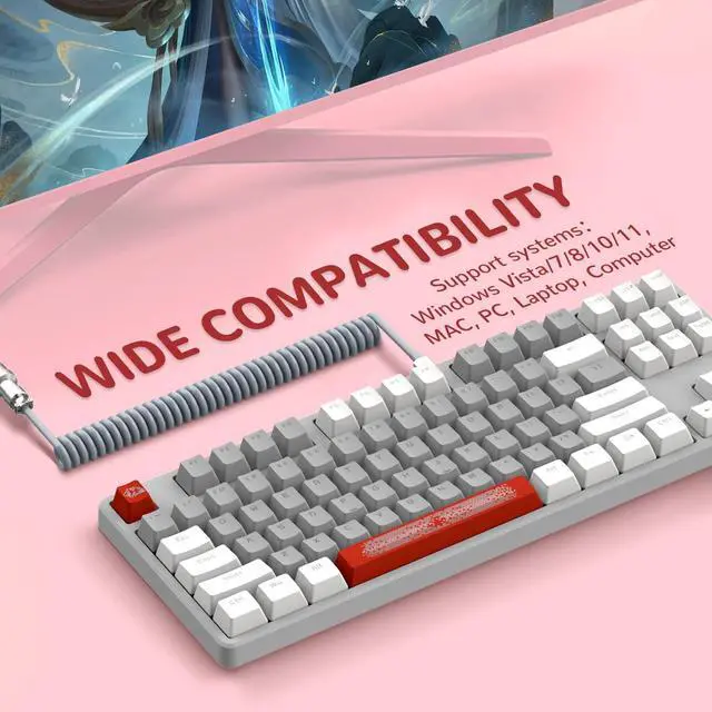 Alt view image 7 of 7 - Magic-Refiner AK873 Gaming Keyboard,Rainbow Led Backlit,Hot-Swappable Linear Red Switch,PBT Keycap,75% TKL Layout,Ergonomic Mechanical Keyboard with Custom Coiled USB/Type-C Aviation Cable(White Grey)