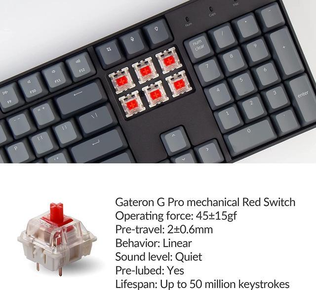 Alt view image 4 of 7 - Keychron K10 Full Size 104 Keys Bluetooth Wireless/USB Wired Mechanical Gaming Keyboard for Mac with Gateron G Pro Red Switch/Multitasking/White LED Backlight Computer Keyboard for Windows Laptop