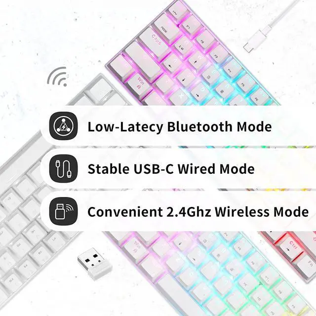 Alt view image 2 of 6 - MOTOSPEED Wireless 60% Triple Mode BT5.0/2.4G/Type-C Mechanical Keyboard, 61 Keys Bluetooth Mechanical Keyboard,Gaming/Office Keyboard for PC/Mac Gamer (Blue Switch, White)
