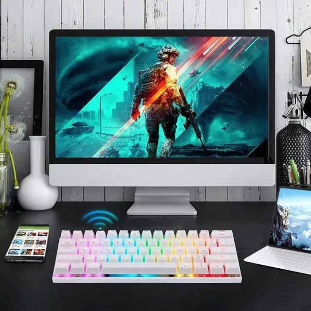 Alt view image 4 of 6 - MOTOSPEED Wireless 60% Triple Mode BT5.0/2.4G/Type-C Mechanical Keyboard, 61 Keys Bluetooth Mechanical Keyboard,Gaming/Office Keyboard for PC/Mac Gamer (Blue Switch, White)