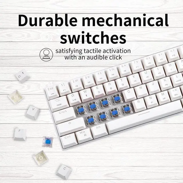 Alt view image 6 of 6 - MOTOSPEED Wireless 60% Triple Mode BT5.0/2.4G/Type-C Mechanical Keyboard, 61 Keys Bluetooth Mechanical Keyboard,Gaming/Office Keyboard for PC/Mac Gamer (Blue Switch, White)