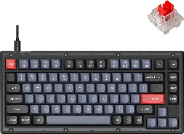 Main image of Keychron V1 Wired Custom Mechanical Keyboard, 75% Layout QMK/VIA Programmable Macro with Hot-swappable Keychron K Pro Red Switch Compatible with Mac Windows Linux (Frosted Black - Translucent)