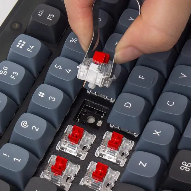 Alt view image 2 of 7 - Keychron V1 Wired Custom Mechanical Keyboard, 75% Layout QMK/VIA Programmable Macro with Hot-swappable Keychron K Pro Red Switch Compatible with Mac Windows Linux (Frosted Black - Translucent)