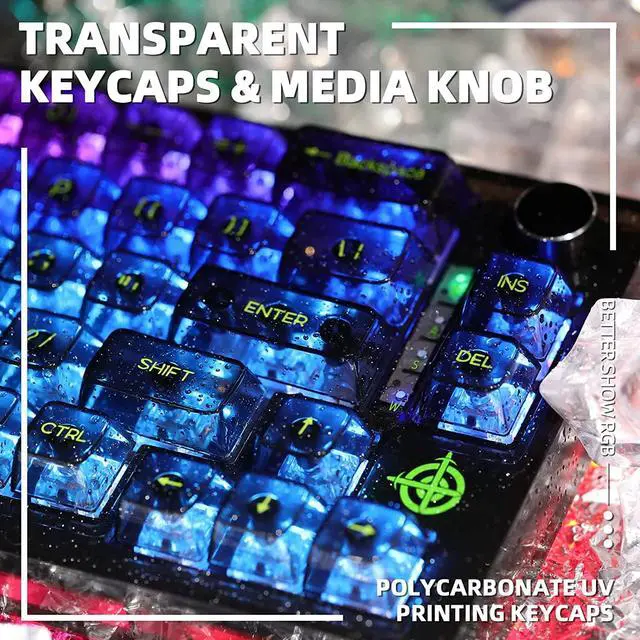 Alt view image 4 of 7 - 65% Hot-Swap Wired Mechanical Gaming Keyboard Programmable with Transparent 66 Key Full Side RGB OWERTY Linear Ice White Switch Custom Coiled C to A Cable Media Knob 2-IN-1 Case for WIN/PC/MAC(Black)