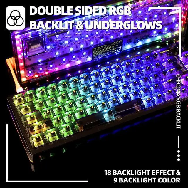 Alt view image 6 of 7 - 65% Hot-Swap Wired Mechanical Gaming Keyboard Programmable with Transparent 66 Key Full Side RGB OWERTY Linear Ice White Switch Custom Coiled C to A Cable Media Knob 2-IN-1 Case for WIN/PC/MAC(Black)