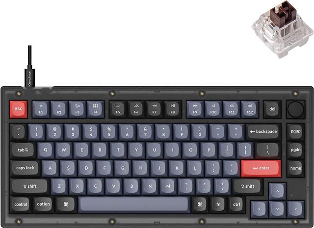 Keychron V1 Wired Custom Mechanical Keyboard Knob Version, 75% Layout  QMK/VIA Programmable with Hot-swappable Keychron K Pro Brown Switch  Compatible with Mac Windows Linux (Frosted Black-Translucent) 