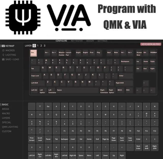 Alt view image 6 of 7 - Keychron K8 Pro QMK/VIA Wireless Mechanical Keyboard, Hot-Swappable TKL Custom Programmable Macro Wired Keyboard with Gateron G Pro Brown Switch, White Backlit, PBT Keycaps for Mac Windows Linux