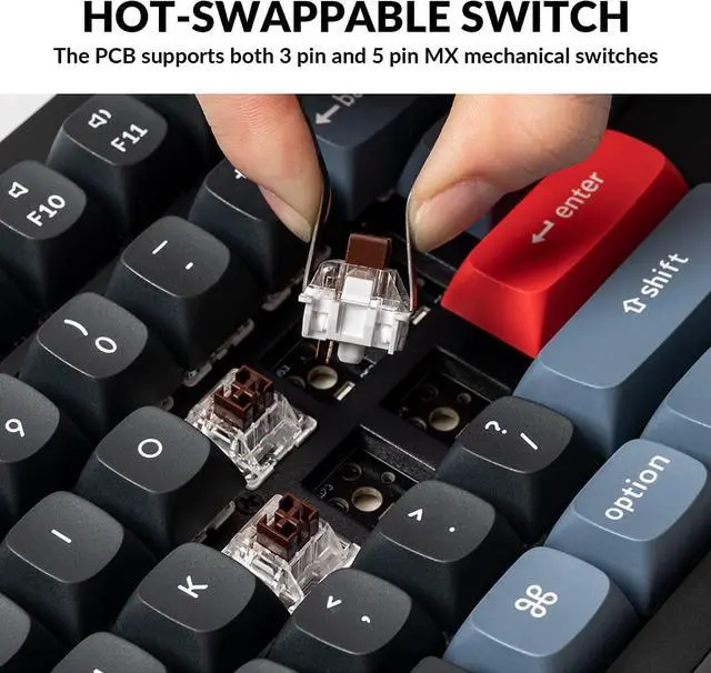 Alt view image 2 of 7 - Keychron V6 Wired Custom Mechanical Keyboard Knob Version, Full-size QMK/VIA Programmable Macro with Hot-swappable Keychron K Pro Brown Switch Compatible with Mac Windows Linux Black (Non-Transparent)