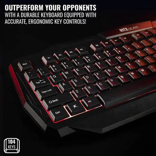Alt view image 3 of 7 - Ritz Gear Red Gaming Accessories Kit I 4-in-1 LED Combo with Multimedia Keyboard, Optical Mouse, Mouse Pad & Headset with Adapter with CR3-X Monitors and 24 Pack Acoustic Soundproof Wedge Panels