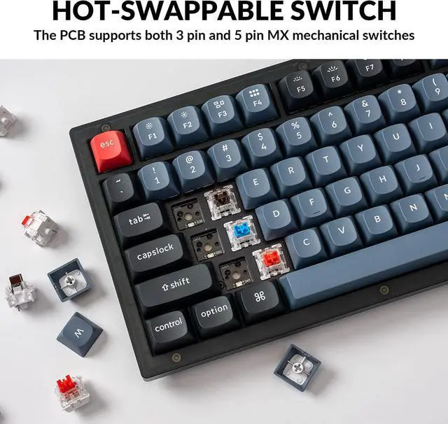 Alt view image 2 of 7 - Keychron V3 Wired Custom Mechanical Keyboard Knob Version, TKL QMK/VIA Programmable Macro with Hot-swappable Keychron K Pro Brown Switch Compatible with Mac Windows Linux (Frosted Black-Translucent)