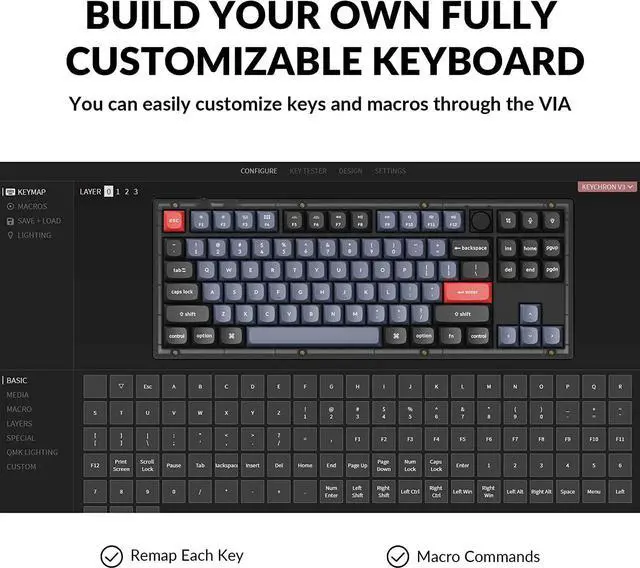 Alt view image 3 of 7 - Keychron V3 Wired Custom Mechanical Keyboard Knob Version, TKL QMK/VIA Programmable Macro with Hot-swappable Keychron K Pro Brown Switch Compatible with Mac Windows Linux (Frosted Black-Translucent)