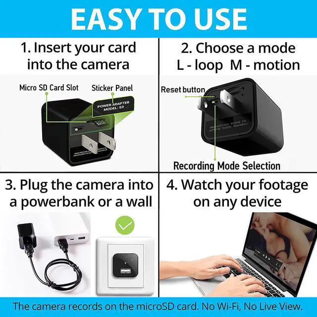 Alt view image 4 of 6 - Spy Camera Charger - Hidden Camera - Premium Pack - HD 1080P - Best Mini Spy Camera - USB Charger Camera - Secret Camera - Nanny Cam - Small Cameras for Spying - Surveillance Camera Full HD