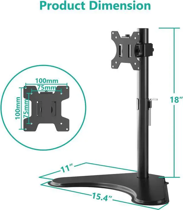 Alt view image 6 of 7 - WALI Single Monitor Stand, Adjustable Monitor Stand for One Screen up to 32inch, Universal Freestanding Monitor Stand for hp acer lg Monitor with monting Holes 75 to 100mm (MF001),Black