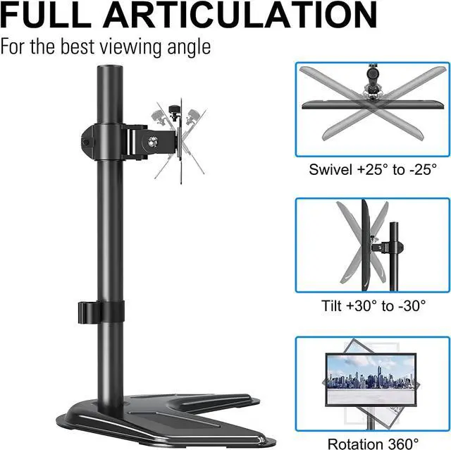 Alt view image 3 of 7 - MOUNTUP Single Monitor Stands, Freestanding VESA Monitor Desk Mount fits 13'' to 32'' Computer Screen with Height Adjustable, Swivel, Tilt, Rotation, VESA 75x75 100x100 MU0023