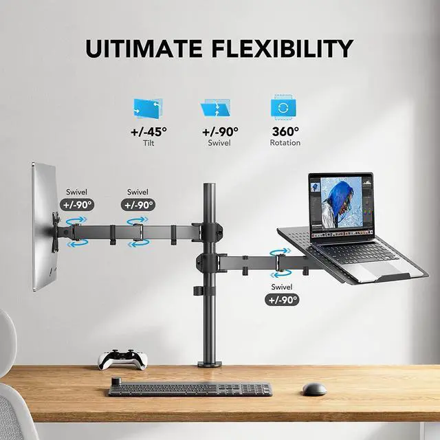 Alt view image 4 of 7 - HUANUO Laptop Monitor Mount, Single Monitor Desk Mount Holds 13-32 inch Computer Screen, Laptop Notebook Desk Mount Stand Fits Up to 17 inch, Fully Adjustable Weight Up to 22 lbs