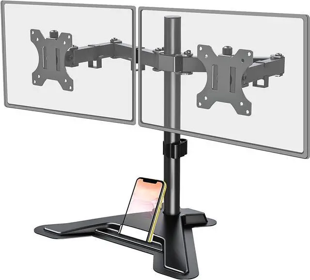 Main image of Dual Monitor Stand - Free Standing Full Motion Monitor Desk Mount Fits 2 Screens up to 27 inches 17.6lbs with Height Adjustable Swivel Tilt Rotation VESA 75x75 100x100 Black