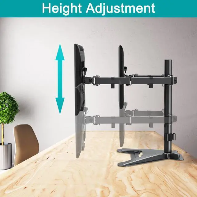 Alt view image 6 of 7 - Dual Monitor Stand - Free Standing Full Motion Monitor Desk Mount Fits 2 Screens up to 27 inches 17.6lbs with Height Adjustable Swivel Tilt Rotation VESA 75x75 100x100 Black