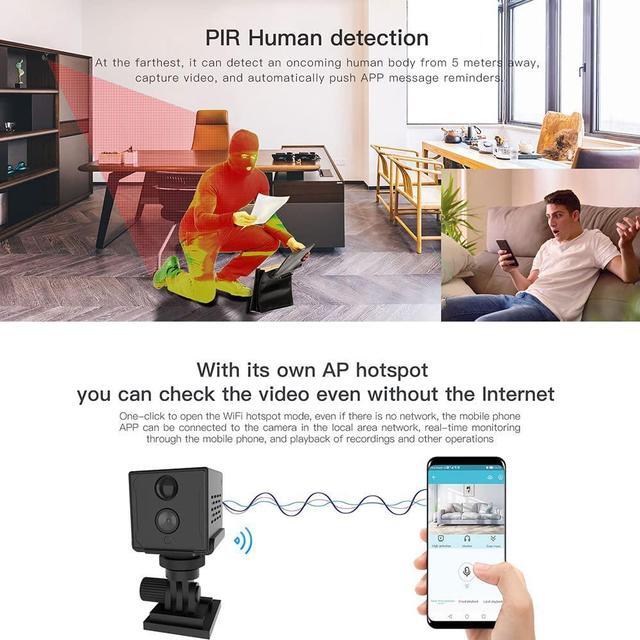 Alt view image 2 of 6 - Spy Camera Hidden WiFi Mini 4K Wireless Indoor IP Cam Secret Nanny Security Surveillance for Baby Pet with Phone App AI Human Detection Alarm Push Cloud/64GB Night Vision 100 Day Standby Battery Life