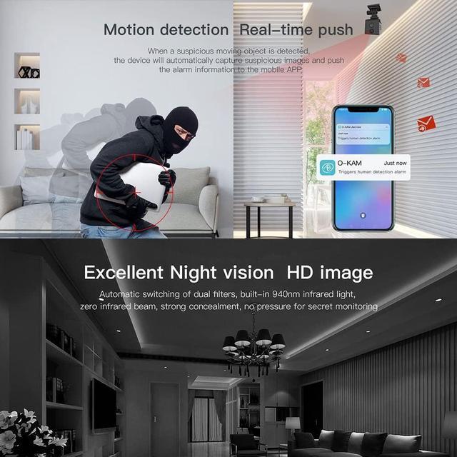 Alt view image 4 of 6 - Spy Camera Hidden WiFi Mini 4K Wireless Indoor IP Cam Secret Nanny Security Surveillance for Baby Pet with Phone App AI Human Detection Alarm Push Cloud/64GB Night Vision 100 Day Standby Battery Life