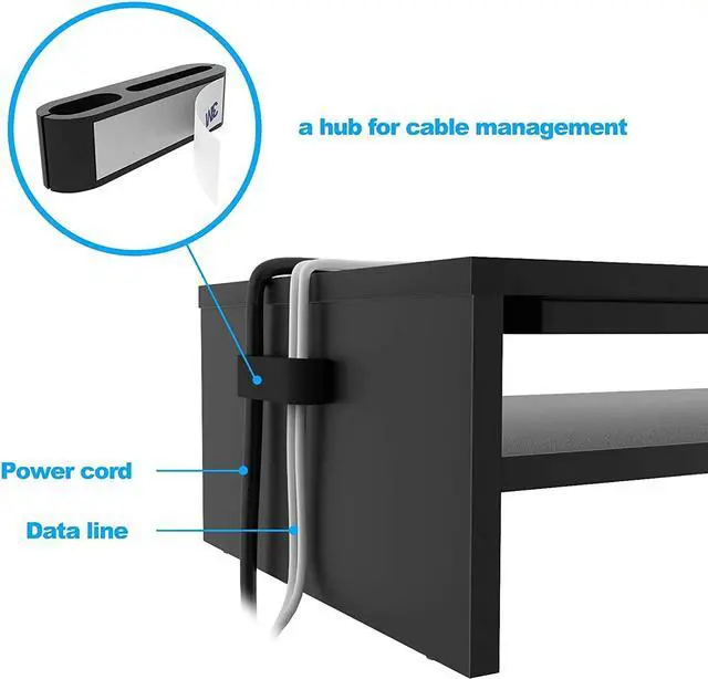 Alt view image 5 of 7 - BONTEC Wood Monitor Stand Riser, 2 Tiers with Storage Organizer, Desktop Ergonomic Cellphone Holder and Cable Management, 21.3 Inch Shelf, Black